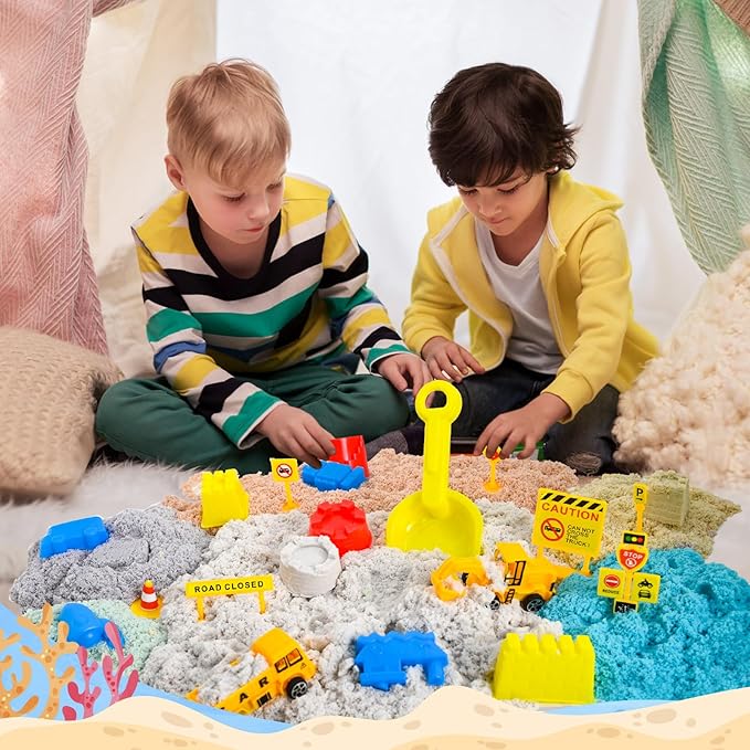 Play Sand Construction Set- Play Sand Kit, Sensory Bins with Magic Sand, Excavator Toy, Sand, Shovel Construction Site Kit, Beach Building Castle Sandbox Kit Gifts for Toddlers Age 3-8 Boy Girl