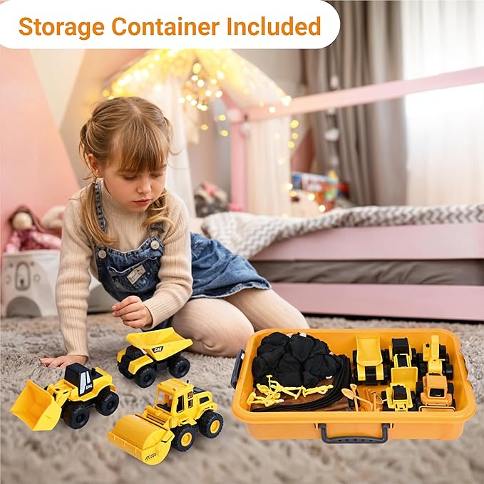 Sensory Play Construction Sand Kit, 2lbs Sensory Sand, Interactive Mat for Mess-Free Play, 22 Piece 5 Trucks 7 Signs 4 Work Figures 6 Tools, Sandbox Toys for Boy Girl Kid Toddlers Age 3+