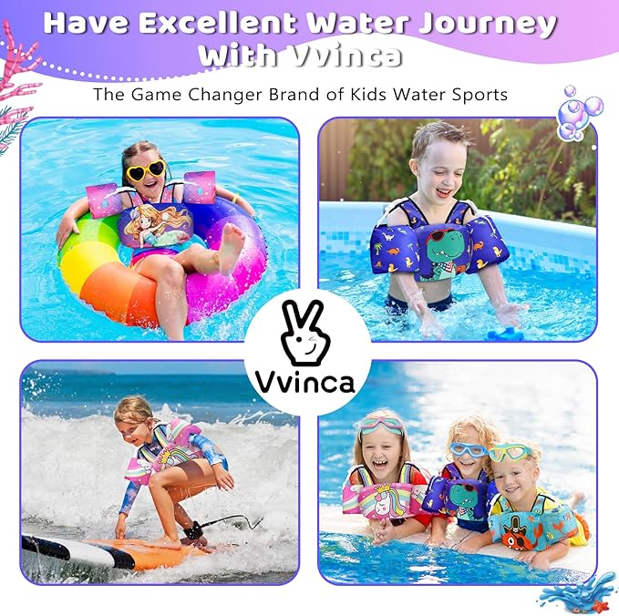 Vvinca Separable Toddler Swim Vest Fit 22-66 Lbs（1-6 Years）|2025 Newest 3 in 1 Pool Float & Arm Bands Boys and Girls, Adjustable Sturdy Safety for Infant 1 2 3 4 5 6 Year