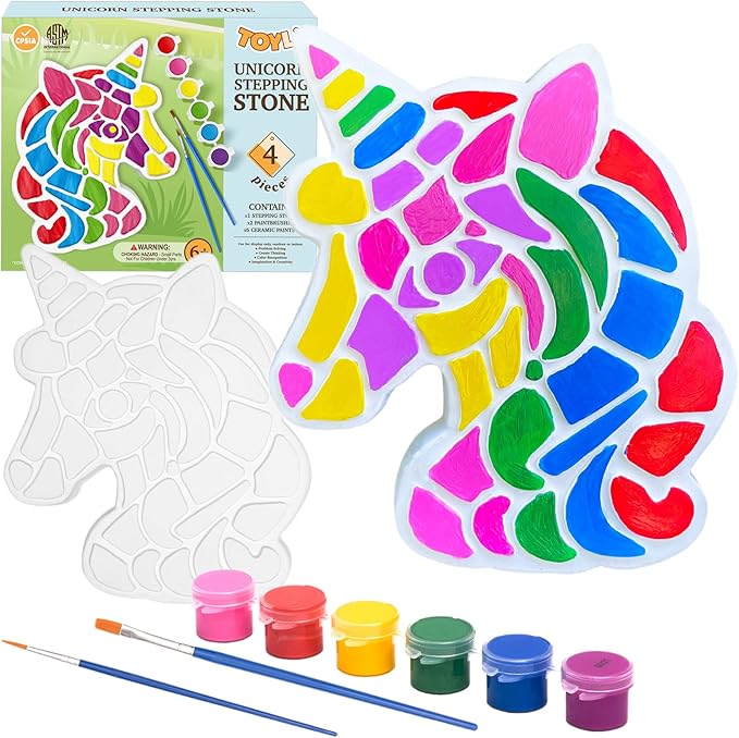 TOYLI Unicorn Painting Kit for Kids, Unicorn Art Set, Unicorn Project, DIY, Stepping Stone kit, Includes 2 Painting Brushes and 6 Paints Mess-Free, Kids Arts and Crafts