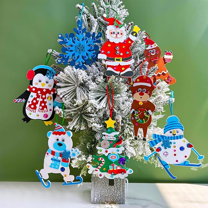 Winlyn 24 Sets Christmas Craft Kits Winter Crafts DIY Christmas Ornaments Decorations Art Sets Foam Santa Reindeer Snowman Christmas Stickers for Kids Holiday Season Classroom Activities Party Favors