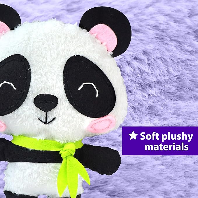 KRAFUN Panda Animal Sewing Kit for Kids Beginner My First Art & Craft, Includes Panda Doll Stuffed Animal, Instructions & Plush Felt Materials for Embroidery, Age 7 8 9 10 11 12