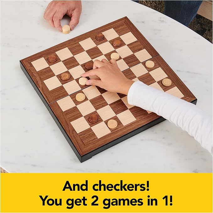 Legacy Deluxe Chess & Checkers Set, Classic Two Player Game Includes Folding Board with Solid Wood Playing Pieces, for Kids and Adults Ages 8 and up