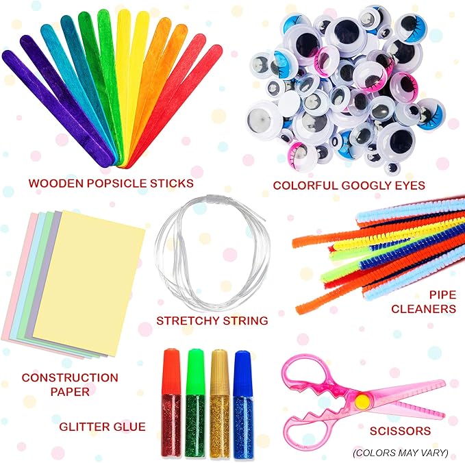 Dragon Too Mega Kids Crafts and Art Supplies Jar Kit - 1000+ Piece Set - Instructional Booklet Included - Revised Glitter Glue, Construction Paper, Popsicle Sticks, Googly Eyes, Pipe Cleaners