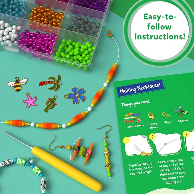 Skillmatics Craft Activity - Roll-Up Beads Jungle Party DIY Kit, 500+ Charms & Beads, Create 40+ Necklaces, Earrings and Bracelets, Gifts for Tweens and Girls, Ages 6, 7, 8, 9, 10, 11, 12, 13