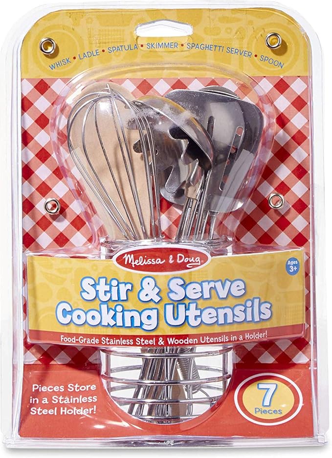 Melissa & Doug Stir & Serve Cooking Toy Utensils: Let's Play House! Pretend Play Set & 1 Scratch Art Mini-Pad Bundle (09351)