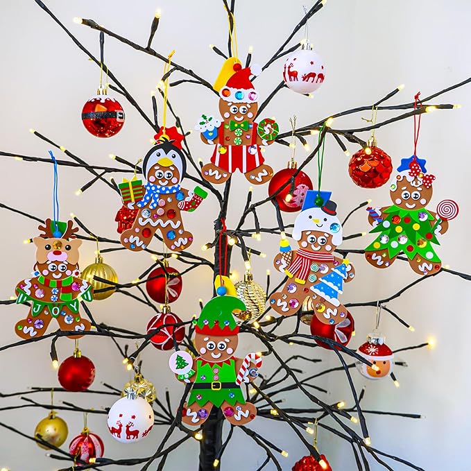 Winlyn 24 Sets Christmas Craft Kits Winter Crafts DIY Gingerbread Man Ornaments Decorations Festive Foam Stickers Christmas Arts and Crafts for Kids Holiday Home Classroom Art Activities Party Favors