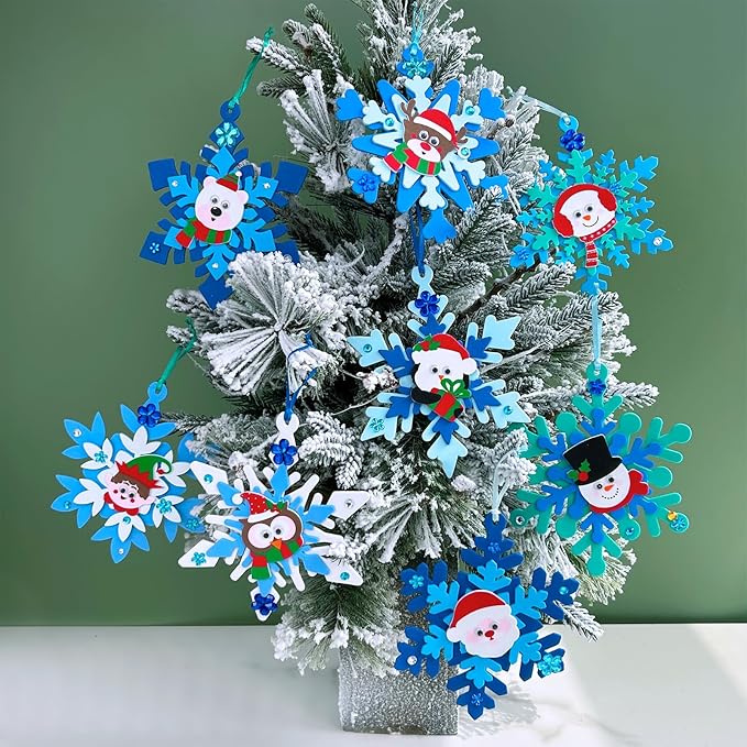 Winlyn 24 Sets Christmas Craft Kits Winter Crafts DIY Christmas Snowflake Ornaments Decorations Art Sets Foam Snowman Santa Owl Christmas Stickers for Kids Holiday Classroom Activities Party Favors