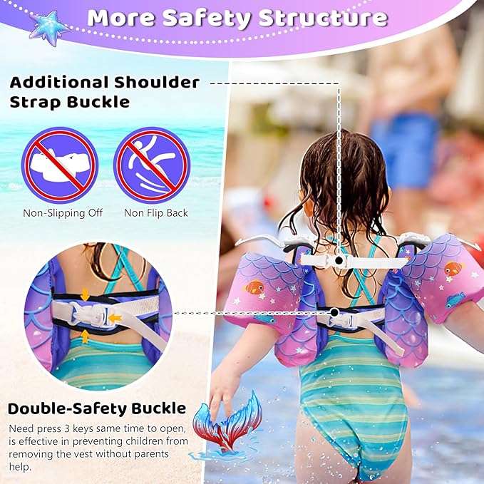 Vvinca Separable Toddler Swim Vest Fit 22-66 Lbs（1-6 Years）|2025 Newest 3 in 1 Pool Float & Arm Bands Boys and Girls, Adjustable Sturdy Safety for Infant 1 2 3 4 5 6 Year