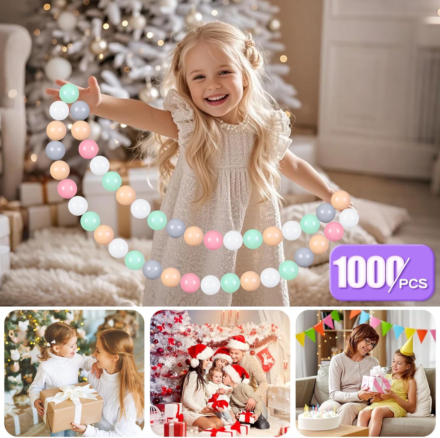 GOGOSO Balls for Ball Pit - Plastic Ball for Toddlers 1-3, Baby Kids Ball Pool Decoration 50 100 200 300 500 1000 (6 Colors, 1000 Balls)