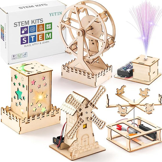 Yutin 5 Individual STEM Science Kits for Kids, Wood Arts and Craft Kits, STEM Toys for Boys Girls Age 8-12 5-7 8 10 12 13 14 Gift Idea, 3D Puzzles Building Engineering Model Set
