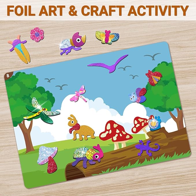 SOOVSY 200 Sheets Insect Foil Art Fun Kit for Kids, Foil Art for Kids Crafts Kit DIY Creative Activity Birthday Christmas Gift Travel Toys for 4 5 6 7 8 9 Years Old Kids Girls Boys