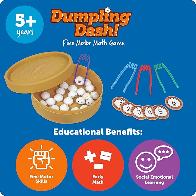 Learning Resources Dumpling Dash! Fine Motor Math Game, Kindergarten Homeschool, Math Games, Kindergarten Toys, Ages 5+