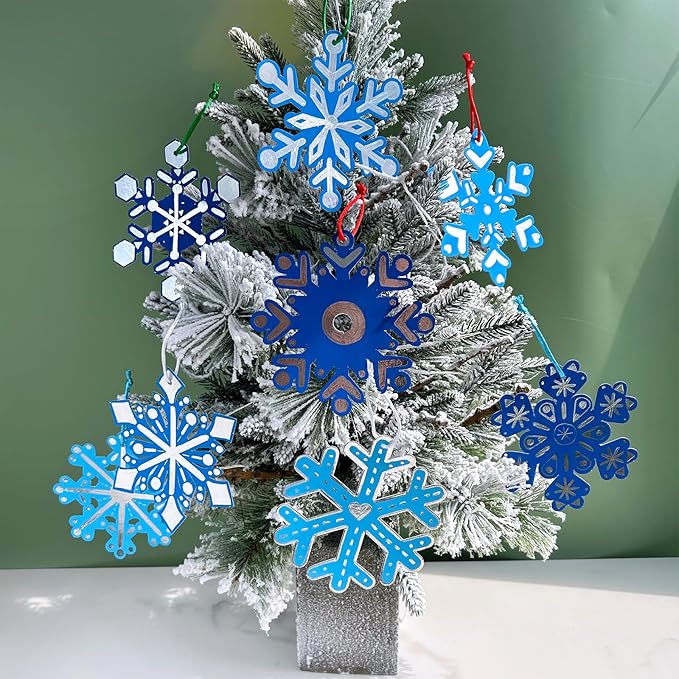 Winlyn 56 Sets 8 Styles Magic Color Scratch Blue Snowflake Ornaments Decorations Scratch Art Christmas Craft Kits Winter Crafts for Kids Holiday Seasonal Home Classroom Activities Party Favors