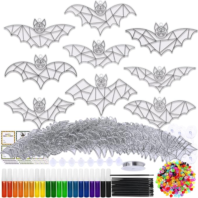 Winlyn 27 Sets Halloween Craft Kits Halloween Bat Suncatchers Ornaments Decorations DIY Window Paint Art Suncatchers Bat Suncatchers Painting Kits for Kids Halloween Classroom Activities Art Projects