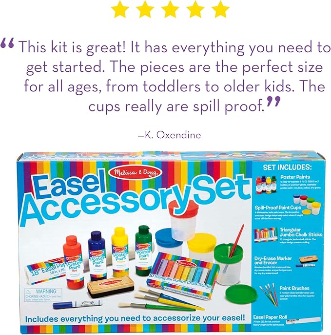 Melissa & Doug Easel Accessory Set - Paint, Cups, Brushes, Chalk, Paper, Dry-Erase Marker