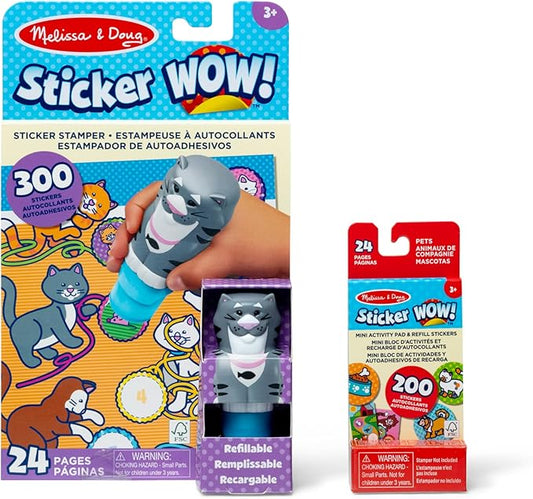 Melissa & Doug Sticker Wow!™ Cat Bundle: 24-Page Activity Pad, Sticker Stamper, Mini Activity Pad, 500 Stickers, Arts and Crafts Fidget Toy Collectible Character