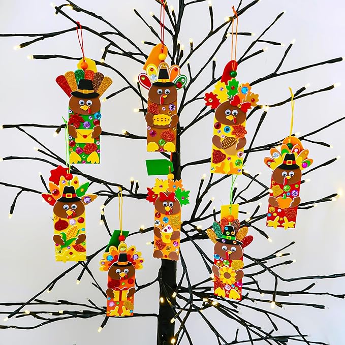 Winlyn 24 Sets Thanksgiving Turkey Craft Kits Fall Kids Crafts DIY Thanksgiving Turkey Bookmarks Art Sets Autumn Leaf Turkey Foam Stickers Arts and Crafts for Kids Party Favors Classroom Activities
