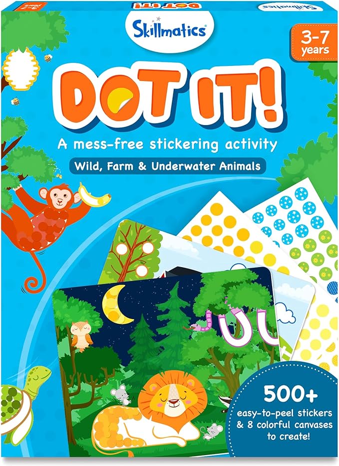 Skillmatics Art Activity - Dot It Animals, No Mess Sticker Art for Kids, Craft Kits, DIY Activity, Gifts for Boys & Girls Ages 3, 4, 5, 6, 7, Travel Toys for Toddlers