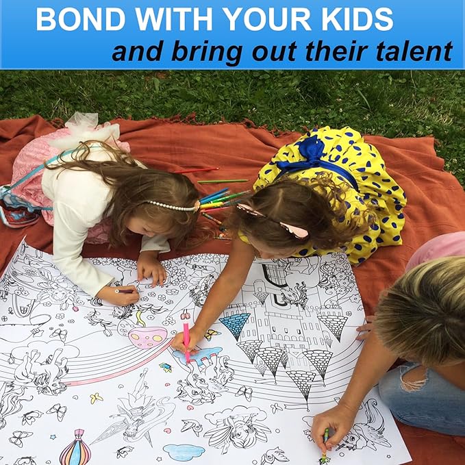 ALEX Art Giant Coloring Poster Unicorn and Fairy - Wall Coloring Posters for Kids - Large Coloring Poster to Color - Jumbo Coloring Sheets Floor Size - Huge Coloring - Big Coloring Pages