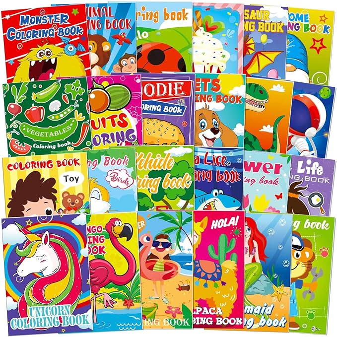 Omgouue 24PCS Small Coloring Books for Kids Ages 2-4,4-8,Birthday Party Favors Gifts Goodie Bags Stuffers Holiday Supplies Includes Unicorn Dinosaur Animal Mermaid