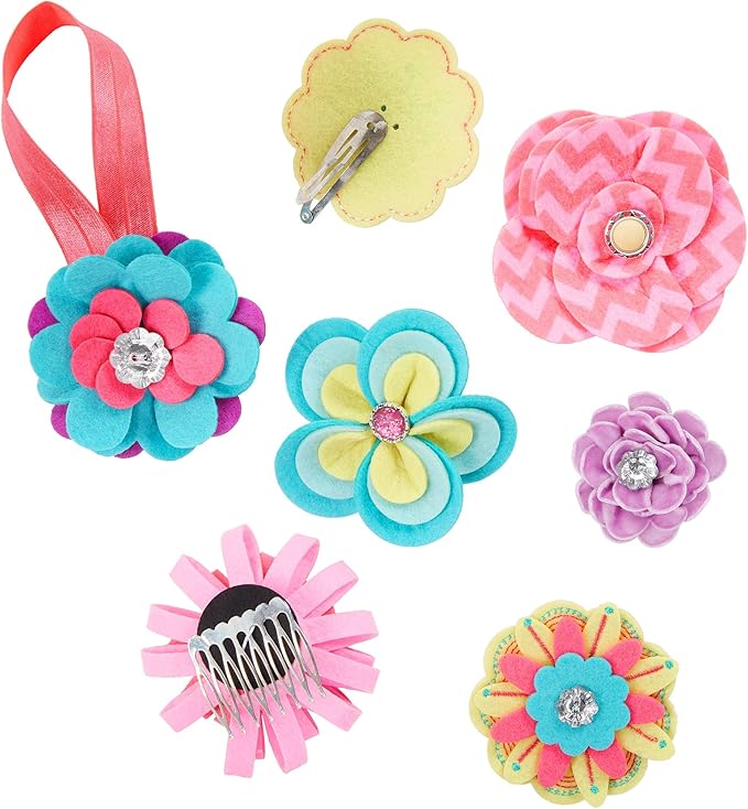– Flower Hair Accessories Kit – 150pc Set with Felt Shapes & Buttons – Blossoming Beauties Creation Kit – Arts & Crafts Kits for Kids Aged 8 years +