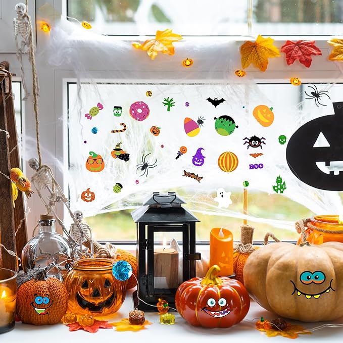 Winlyn 48 Sets Halloween Crafts Halloween Pumpkin Decorating Stickers Craft Kits Funny Face Jack-O'-Lantern Glitter Halloween Arts and Crafts for Kids Classroom Activities Art Projects Party Favors