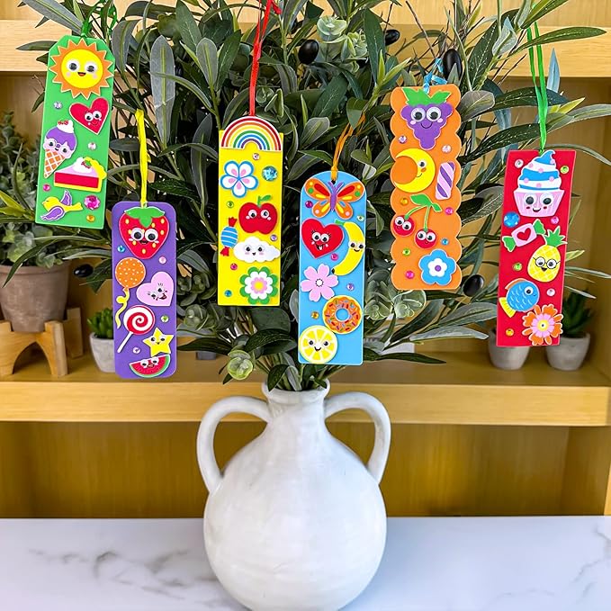 Winlyn 36 Sets Cute Crafts Kits DIY Colorful Whimsical Bookmarks Decorations Art Sets Fruits Sweet Treats Animals Sun Rainbow Foam Stickers for Kids Classroom Activities Reading Rewards Party Favors