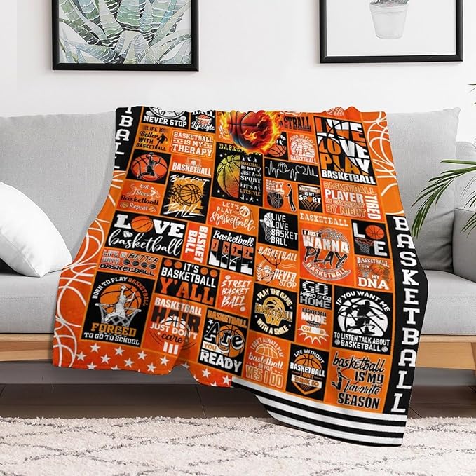 Basketball Throw Blanket - Soft Flannel Sports Basketball Blankets for Girls Boys Kids Basketball Lovers - Warm Basketball Throw Blankets for All Season Lap, Chair, Sofa - 50"x40"