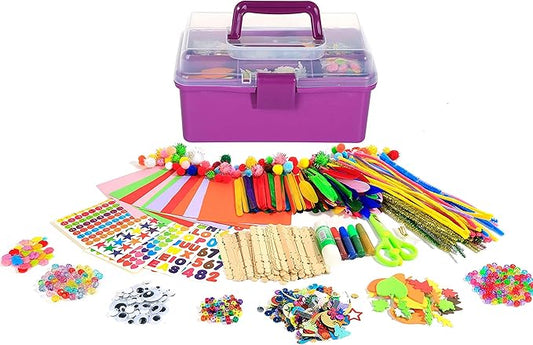 Arts Craft Supplies for Kids, 1000+ PCS Toddler DIY Craft Art Supply Set Include Pipe Cleaners, Pom Poms, Storage Box, 2025 Christmas Holiday Gift for 4-12 Years Old Boys and Girls