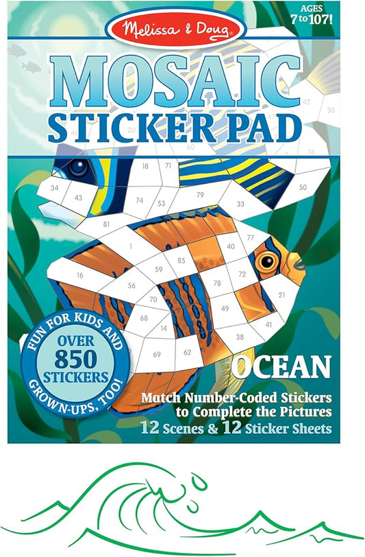 Melissa & Doug Mosaic Sticker Pad Ocean Animals (12 Color Scenes to Complete with 850+ Stickers) - FSC-Certified Materials