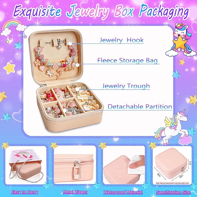 DIY Charm Bracelet Making Kit for Girls Christmas Gifts, 162Pcs Kids Jewelry Making Kit for Girls 4-6 8-12, Birthday Gifts for Girls Age 8-10 with Portable Bracelet Organizer Box
