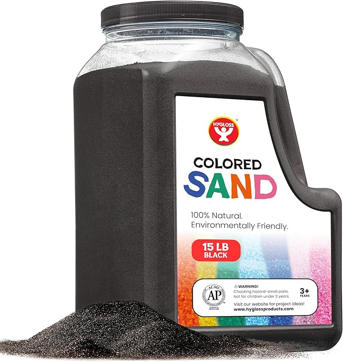 Hygloss Colored Play Sand – 15 lb Black Craft Sand for Sand Art, Christmas Gifts & Decorations, DIY Projects, Classroom Activities, and Plant Décor – Fine, Non-Toxic Sand, Safe for Kids Ages 3+