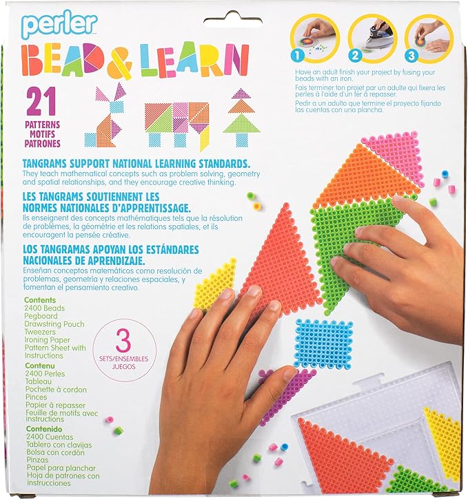 Perler Tangram Shape Puzzle Educational Fuse Bead Craft Kit for Kids, Multicolor 2404 Piece