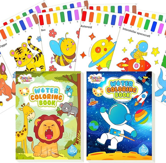 Water Coloring Books for Toddlers - Easter Basket Stuffers Watercolor Paint Book Drawing Art Paper for Kids Mess Free Craft Supplies kit Toy for Age 3 4 5 6 Valentines Birthday Gift(Aniaml,Planet）