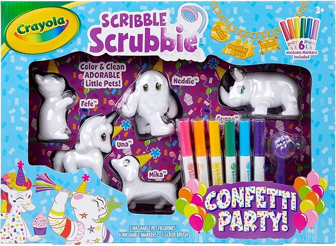 Crayola Scribble Scrubbie Toy Pet Playset, Confetti Party Pack, Coloring Toy for Kids, Gift for Ages 3, 4, 5, 6, 7
