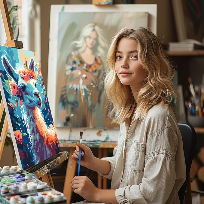 MISCER 4 Pack Paint by Numbers for Adults Beginner, Animals Paint by Number Kits with Easel, DIY Acrylic Oil Painting Suitable for Home Decoration (8 * 12 Inch)