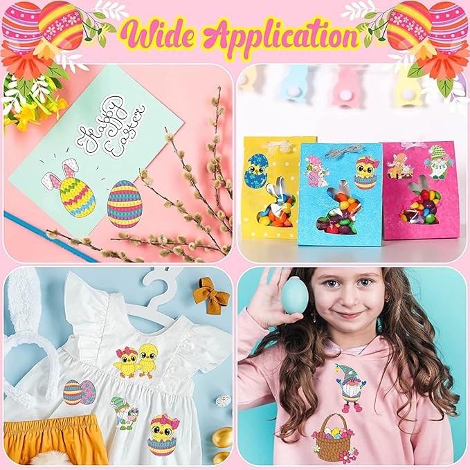 MEIEST 30 PCS Easter Gem Diamond Art Painting Stickers Kit,Mosaic Stickers by Numbers Arts and Crafts Set for Kids,Creative Handmade Easter Decorations Gift