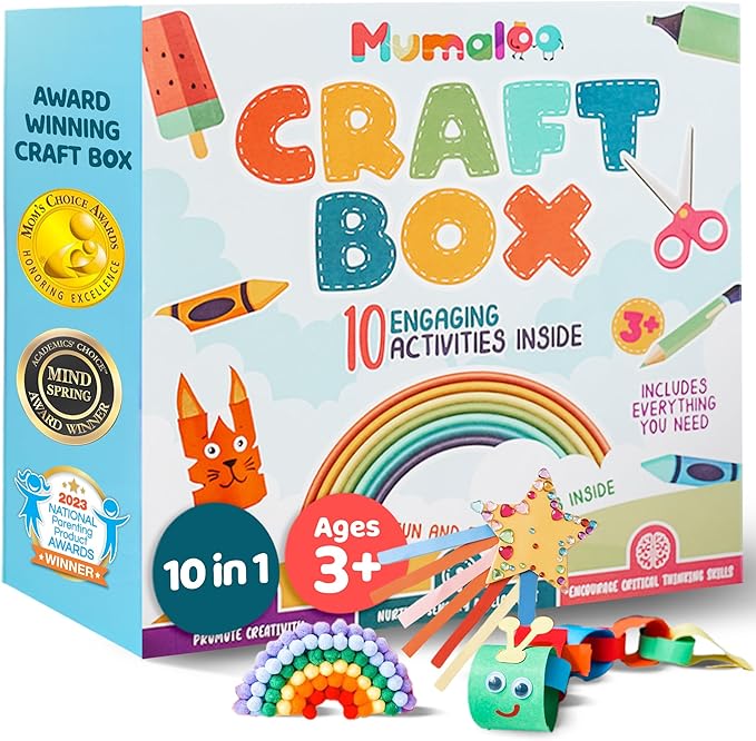 Craft Box for Kids - 10 Creative Arts and Crafts for Kids Ages 4-8, Fun, No Mess Educational Preschool & Homeschool Art Projects, Toddler Crafts Kit Supplies, 3 4 5 6 7 8 Year Old Girls & Boys