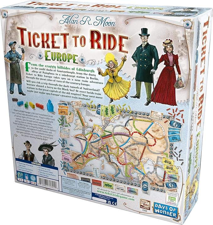 Ticket to Ride Europe Board Game - Embark on a Railway Adventure Across the Continent! Fun Family Strategy Game for Kids & Adults, Ages 8+, 2-5 Players, 30-60 Min Playtime, Made by Days of Wonder