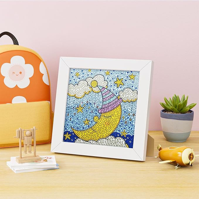 Turniton 5D Diamond Painting Kits for Kids, Diamond Arts Painting Kits with Wooden Frame, Moon Kids' Mosaic Kits for Beginners, Girls, Adults, Diamond Painting Pictures, Arts Craft for Home Decor