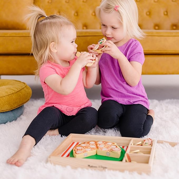 Melissa & Doug Pizza Party Wooden Pretend Play Food Set With 36 Toppings, Preschool Toy Pretend Food, Play Wooden Pizza And Cutter, Toy For Kids Ages 3+