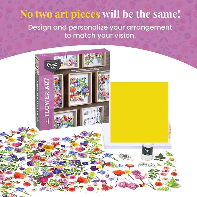 DIY Flower Craft Kit for for Teens & Adults - Make Beautiful Flower Art Piece for Wall - Faux Flower Terrarium Kits - Precut Paper Flowers with Glue - DIY Art & Craft Gifts