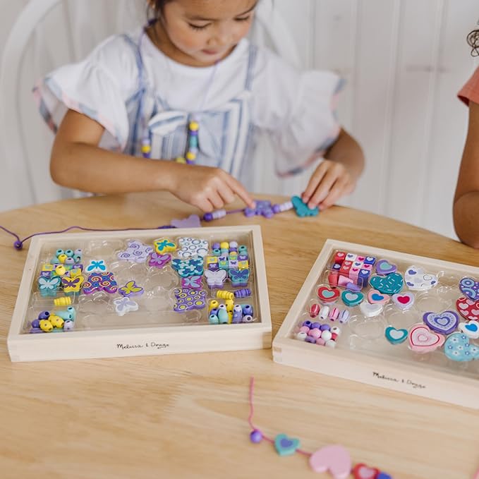 Melissa & Doug Sweet Hearts and Butterfly Friends Bead Set of 2 - 250+ Wooden Beads