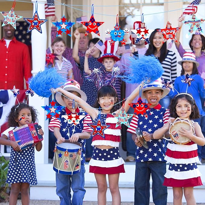 JULBEAR 418pcs 4th of July Star Foam Craft, Patriotic Self-Adhesive Glitter Foam Stickers Crafts Kit for Independence Day Patriotic Party Favors Kids Classroom Activity Decorations Supplies