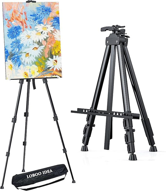 Portable Artist Easel Stand, Art Drawing Easels for Painting Canvas Wedding Signs & Display，Adjustable Height Painting Easel with Bag, Height from 17" to 60",Black