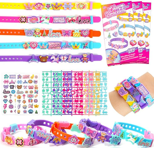 Ambesi DIY Bracelet Making Kit, 12 Pcs Silicone Wristband, Charm Friendship Bracelet Kit for Girls Ages 3+ Years Old, Arts & Crafts Toy, Crafts Gifts Set for Girls Kids Birthday Gift