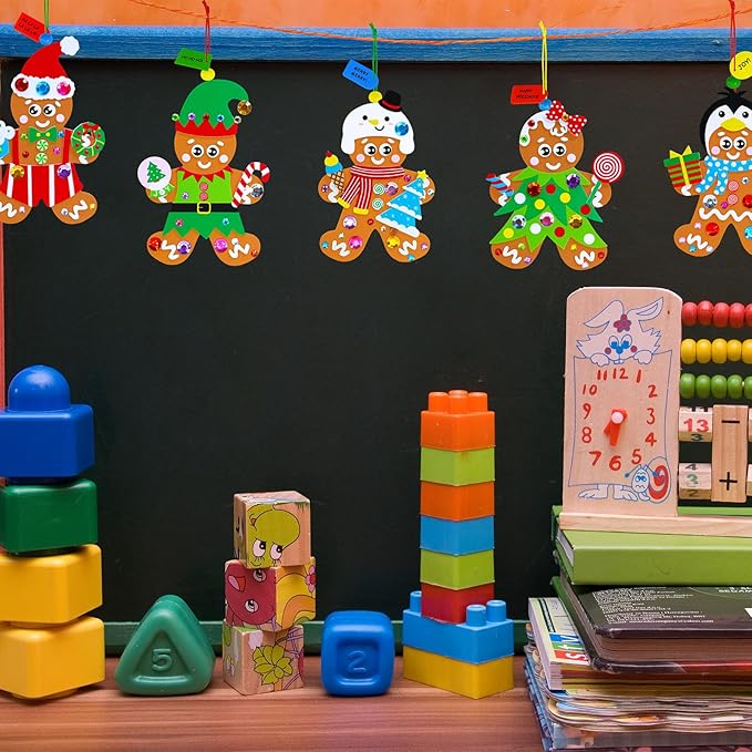 Winlyn 24 Sets Christmas Craft Kits Winter Crafts DIY Gingerbread Man Ornaments Decorations Festive Foam Stickers Christmas Arts and Crafts for Kids Holiday Home Classroom Art Activities Party Favors