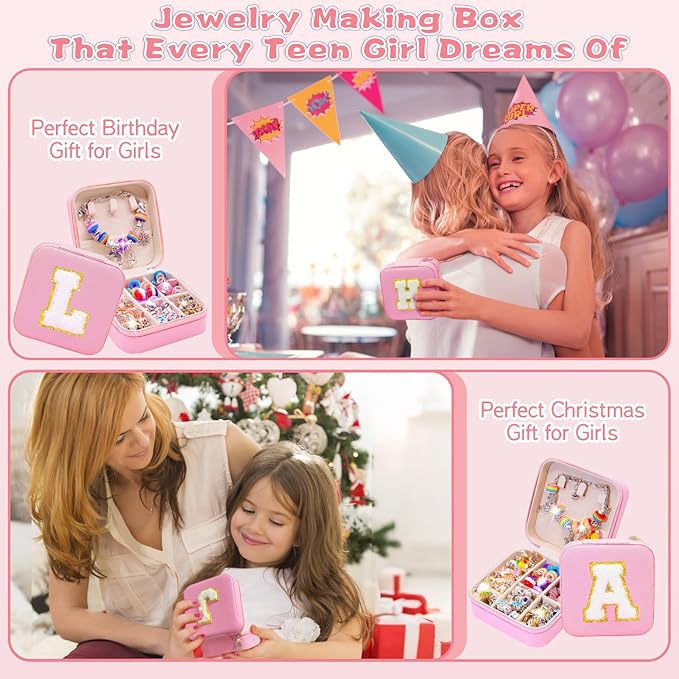 SUREHOME Charm Bracelet Making Kit, Art and Crafts for Girls 8-12 Girls Toys Age 6-8 Kids Jewelry Making Kit with Box Personalized Christmas Gifts for 5 7 8 9 10 11 12 Years Old Birthday Trendy Stuff