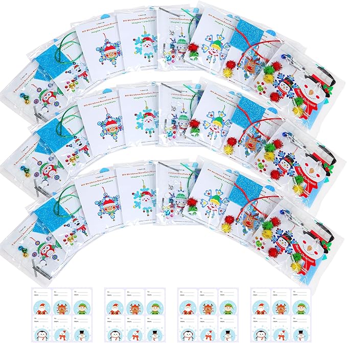 Winlyn 24 Sets Christmas Craft Kits Winter Crafts DIY Christmas Snowflake Ornaments Decorations Art Sets Snowman Elf Santa Christmas Foam Stickers for Kids Holiday Classroom Activities Party Favors